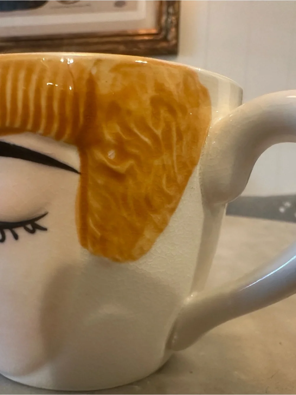 Hand painted Antique Ceramic Face Mug with Woman’s Face Design, “for mom only”